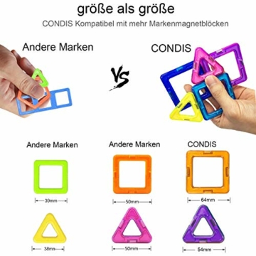 CONDIS Magnetische Bausteine 120 Teile, Magnetspielzeug Magneten Kinder Magnetbausteine Magnet Spielzeug Magnetspiele für Geschenk ab 3 4 5 6 7 8 Jahre Junge Mädchen Bauklötze Kinderspielzeug - 4